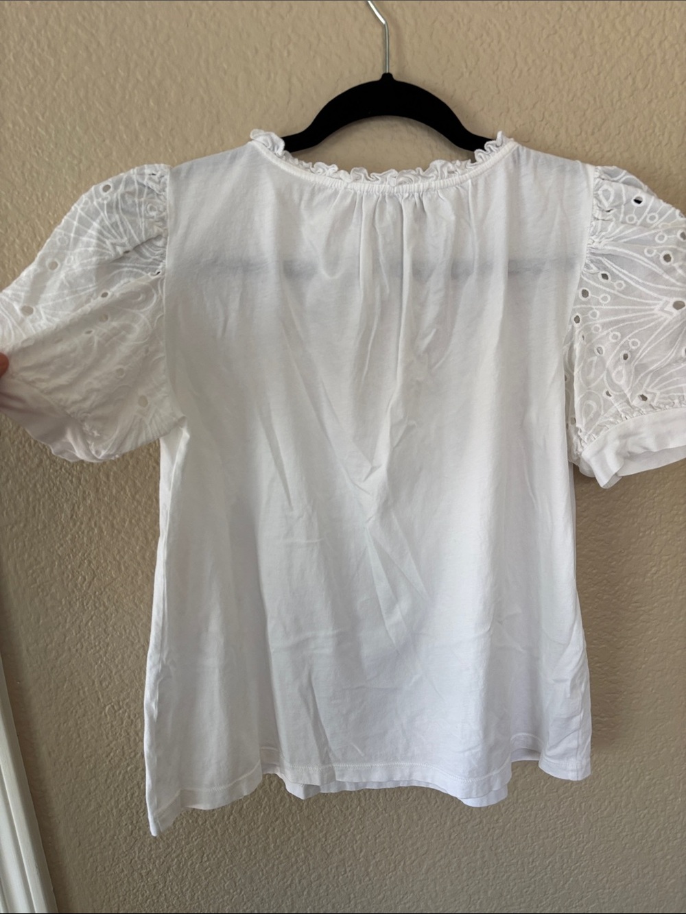 LOFT White Eyelet Tie-Neck Puff Sleeve Top - Picture 7 of 10